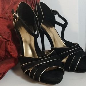 Black and Gold Velvety  Strappy Heels by Call it Spring